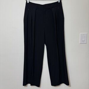 Club Monaco Women’s Pleated Wide Leg Trouser Size 10 Black Pockets High Rise